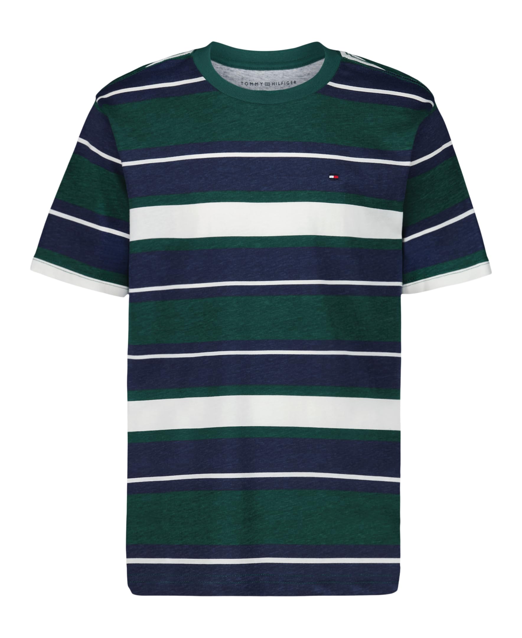 Tommy Hilfiger Boys' Short Sleeve Striped Crew Neck T-Shirt, Soft, Comfortable, Relaxed Fit